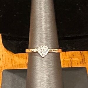 Elegant Gold Heart Ring, with white crystals. Size 7 1/2.